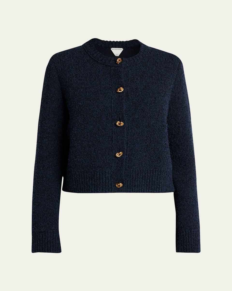 Knot-Button Boucle Knit Cardigan